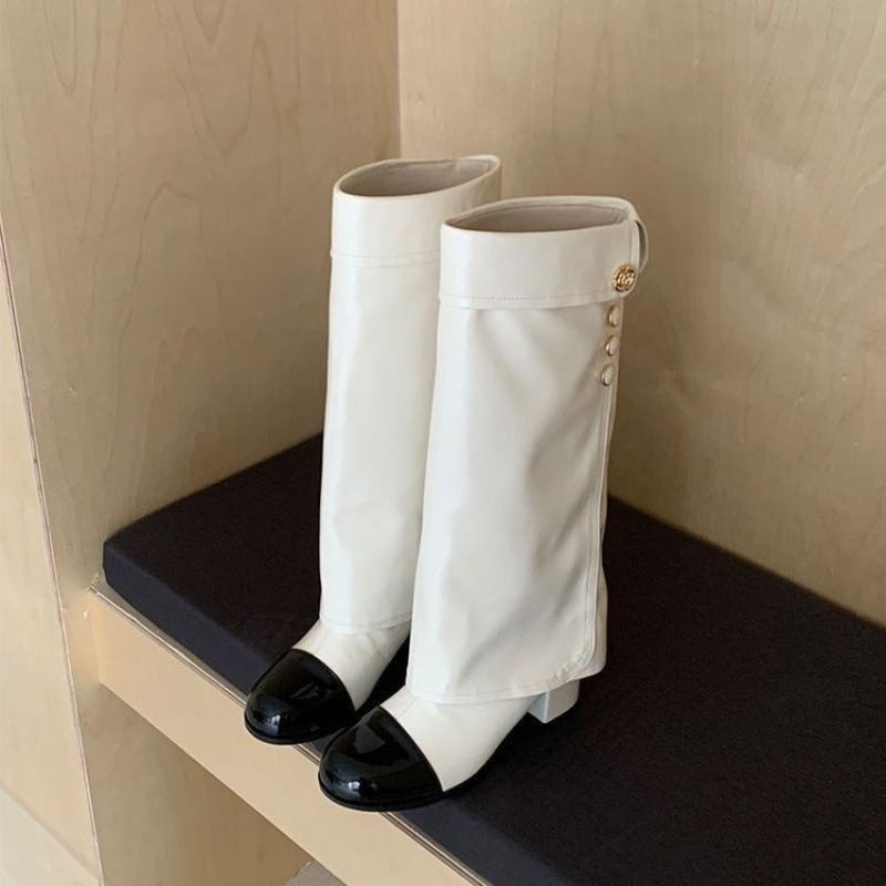 Knee High Sock Women - Elegante schwarz-weiße kniehohe Stiefel für Damen