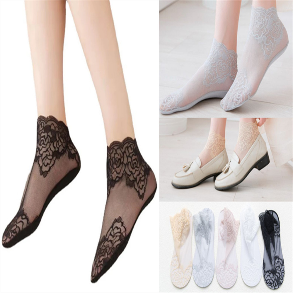 Invisibility Sock Loafer - Damen Spitzensocken mit Rosenmuster, dünne Loafer-Socken,